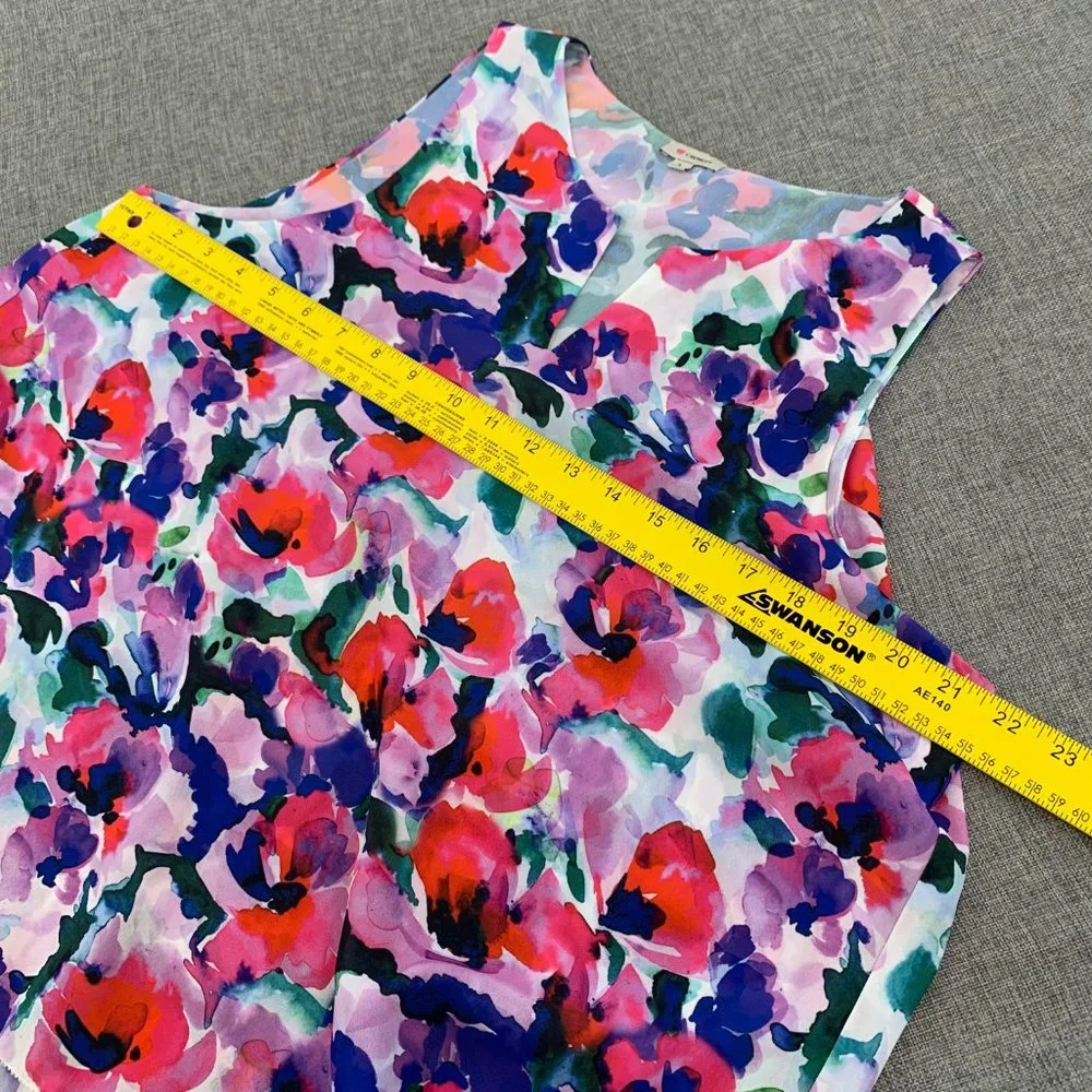 Cremieux Soft Watercolor Floral Blouse Sleeveless Large‎ Double Layered Detail - Picture 7 of 11